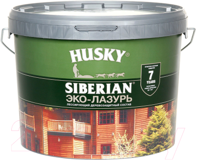 Лазурь для древесины Husky Siberian Эко-Лазурь Полуматовая (9л, калужница/сосна)