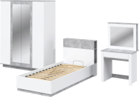 Комплект мебели для спальни Интерлиния Quartz-19 с ПМ (белый платинум/бетон) - 