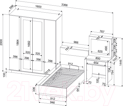 Комплект мебели для спальни Интерлиния Quartz-19 с ПМ (дуб нокс/черный)