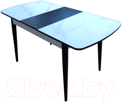 Обеденный стол Васанти Плюс БРФ 100/132x60/1Р (белый мрамор глянец/черный/обвязка белая)