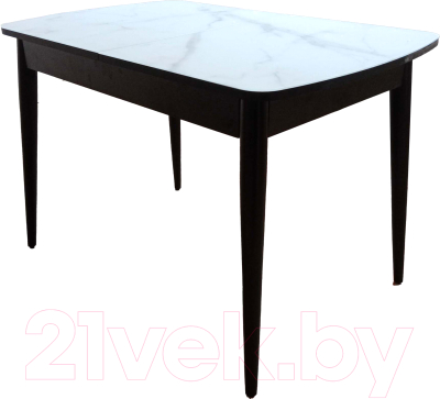 Обеденный стол Васанти Плюс БРФ 100/132x60/1Р (белый мрамор глянец/черный/обвязка черная)
