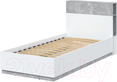 Односпальная кровать Интерлиния Quartz QZ-К90 (белый платинум/бетон)