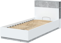 Односпальная кровать Интерлиния Quartz QZ-К90 с ПМ (белый платинум/бетон) - 