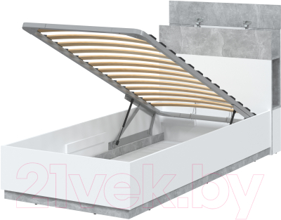 Односпальная кровать Интерлиния Quartz QZ-К90 с ПМ (белый платинум/бетон)