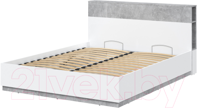 Двуспальная кровать Интерлиния Quartz QZ-К160 с ПМ (белый платинум/бетон)
