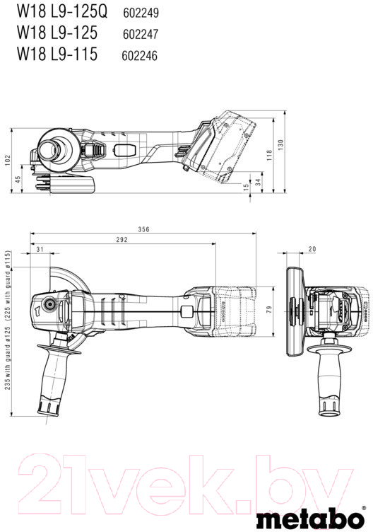 Профессиональная угловая шлифмашина Metabo W 18  L 9-125 Quick