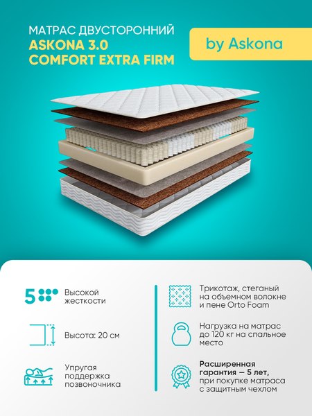 Купить Матрас Askona Comfort Extra Firm 3.0 160x200 в Жодино