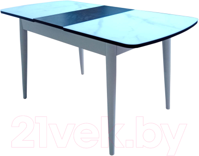 Обеденный стол Васанти Плюс БРФ 100/132x60/1Р/ОБ (белый мрамор мателак/пвх черный/опоры белые)