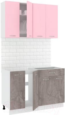 Готовая кухня Кортекс-мебель Корнелия Лира-лайт 1.2м без столешницы (розовый/оникс)