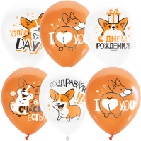 Набор воздушных шаров ПатиБум White&Orange. Корги. С днем рождения М12/30см / 4690296072292 (25шт) - 