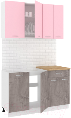 Готовая кухня Кортекс-мебель Корнелия Лира-лайт 1.3м (розовый/оникс/дуб бунратти)