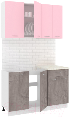 Готовая кухня Кортекс-мебель Корнелия Лира-лайт 1.3м (розовый/оникс/королевский опал)