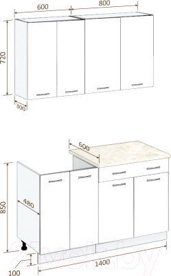 Готовая кухня Кортекс-мебель Корнелия Лира-лайт 1.4м (белый/береза/марсель)