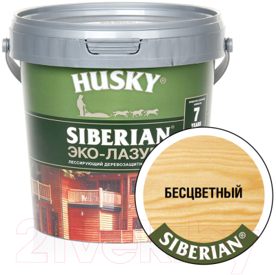 Лазурь для древесины Husky Siberian Эко-Лазурь Полуматовая (900мл, бесцветный)