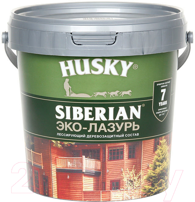 Лазурь для древесины Husky Siberian Эко-Лазурь Полуматовая (900мл, калужница/сосна)