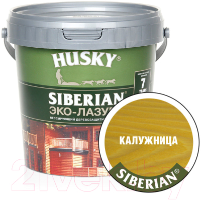 Лазурь для древесины Husky Siberian Эко-Лазурь Полуматовая (900мл, калужница/сосна)
