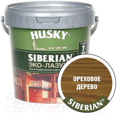 Лазурь для древесины Husky Siberian Эко-Лазурь Полуматовая (900мл, ореховое дерево)