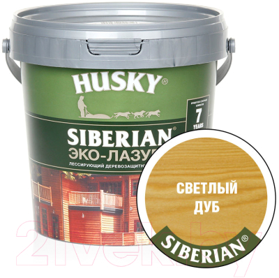 Лазурь для древесины Husky Siberian Эко-Лазурь Полуматовая (900мл, светлый дуб)