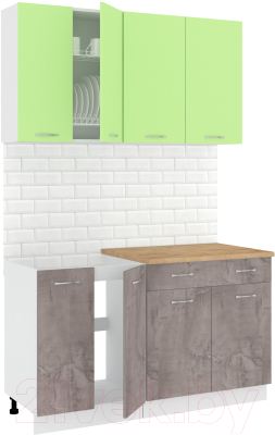 Готовая кухня Кортекс-мебель Корнелия Лира-лайт 1.4м (зеленый/оникс/дуб бунратти)