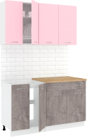 Готовая кухня Кортекс-мебель Корнелия Лира-лайт 1.4м (розовый/оникс/дуб бунратти) - 