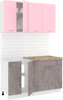 Готовая кухня Кортекс-мебель Корнелия Лира-лайт 1.4м (розовый/оникс/мадрид) - 