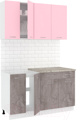 Готовая кухня Кортекс-мебель Корнелия Лира-лайт 1.4м (розовый/оникс/марсель)