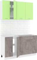 Кухонный гарнитур Кортекс-мебель Корнелия Лира-лайт 1.4м без столешницы (зеленый/оникс) - 