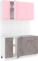 Кухонный гарнитур Кортекс-мебель Корнелия Лира-лайт 1.4м без столешницы (розовый/оникс) - 
