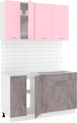 Кухонный гарнитур Кортекс-мебель Корнелия Лира-лайт 1.4м без столешницы (розовый/оникс)