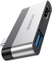 Адаптер Borofone DH2 Type-C - USB 3.0 + HDMI (металлик) - 
