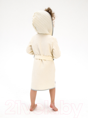Халат детский Amarobaby Waffle с капюшоном / AB-OD22-WAF2502/33-110 (молочный, р. 110-116)