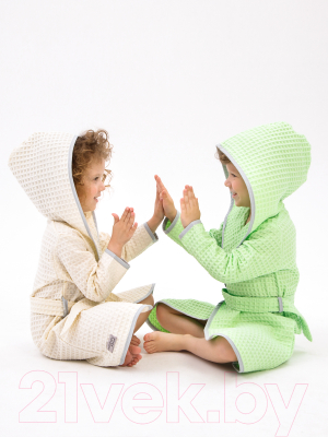 Халат детский Amarobaby Waffle с капюшоном / AB-OD22-WAF2502/33-110 (молочный, р. 110-116)