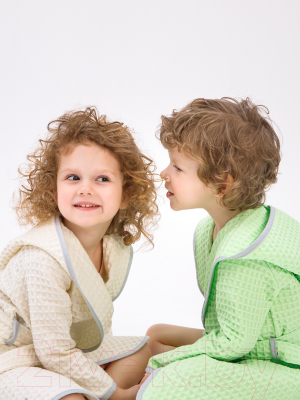 Халат детский Amarobaby Waffle с капюшоном / AB-OD22-WAF2502/33-110 (молочный, р. 110-116)