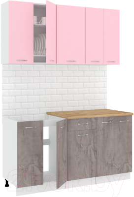 Готовая кухня Кортекс-мебель Корнелия Лира-лайт 1.5м (розовый/оникс/дуб бунратти)