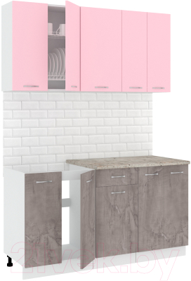 Кухонный гарнитур Кортекс-мебель Корнелия Лира-лайт 1.5м (розовый/оникс/марсель)
