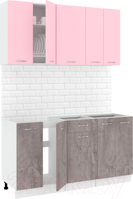 Кухонный гарнитур Кортекс-мебель Корнелия Лира-лайт 1.5м без столешницы (розовый/оникс)