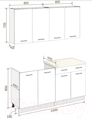 Готовая кухня Кортекс-мебель Корнелия Лира-лайт 1.6м (белый/береза/мадрид)