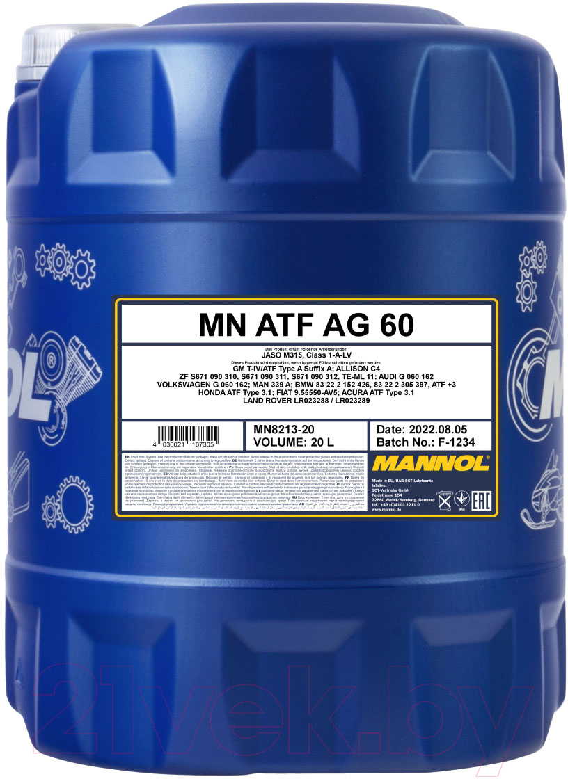 Трансмиссионное масло Mannol ATF AG60 / MN8213-20