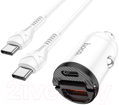 Зарядное устройство автомобильное Hoco NZ2 +кабель Type-C to Type-C (белый)
