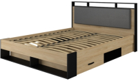 Двуспальная кровать Мебель-Неман Стенли МН-037-01 (дуб прованс/черный) - 