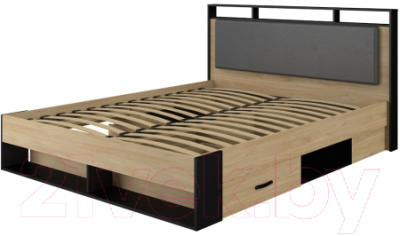 Двуспальная кровать Мебель-Неман Стенли МН-037-01 (дуб прованс/черный)