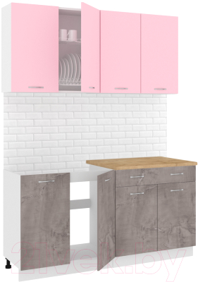 Готовая кухня Кортекс-мебель Корнелия Лира-лайт 1.6м (розовый/оникс/дуб бунратти)