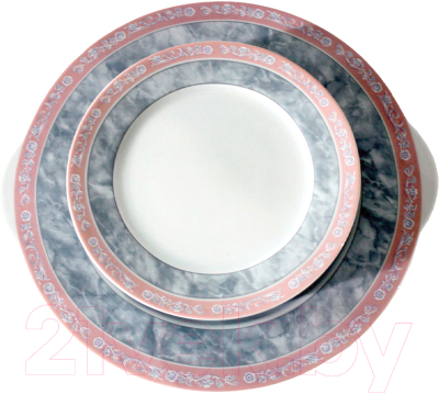 Набор столовой посуды Thun 1794 Яна Серый мрамор с розовым кантом / ЯНА0015