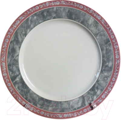 Тарелка столовая обеденная Thun 1794 Яна Серый мрамор с розовым кантом / ЯНА0002 (21см)