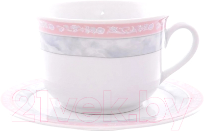 Чашка с блюдцем Thun 1794 Яна Серый мрамор с розовым кантом / ЯНА0020