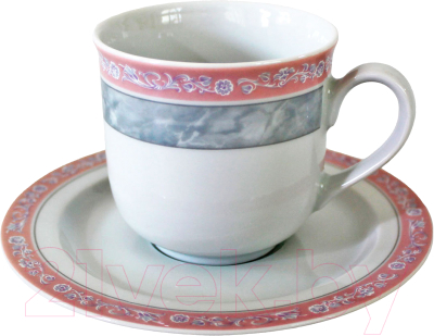 Чашка с блюдцем Thun 1794 Яна Серый мрамор с розовым кантом / ЯНА0021