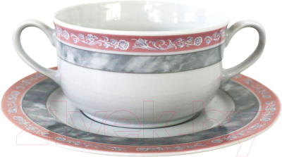 Чаша бульонная Thun 1794 Яна Серый мрамор с розовым кантом / ЯНА0019