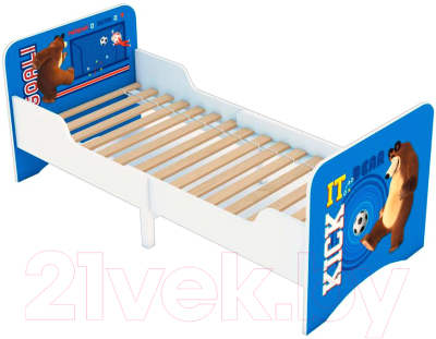 Односпальная кровать детская Polini Kids Fun 3200 Маша и Медведь (синий)