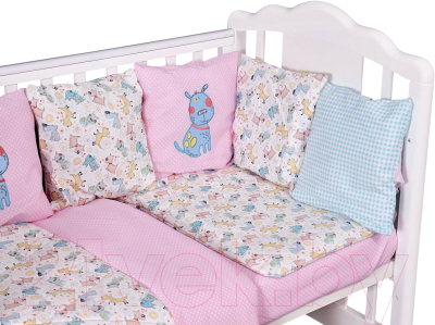 Комплект постельный для малышей Polini Kids Собачки 5 (120x60, розовый)