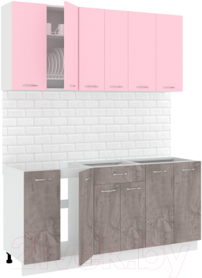 Готовая кухня Кортекс-мебель Корнелия Лира-лайт 1.7м без столешницы  (розовый/оникс)